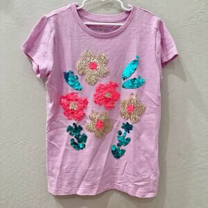 Crewcuts Purple Sparkly Sequins Floral Short Sleeve Shirt